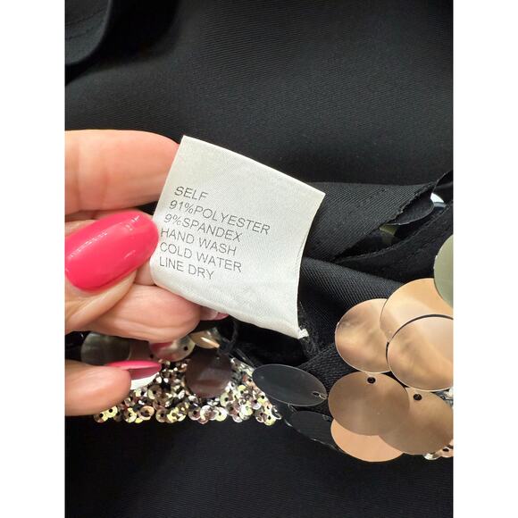 SHO Tadashi Shoji LOREN NEOPRENE MINI DRESS Black silver sequence slit S NWOT - Picture 12 of 15